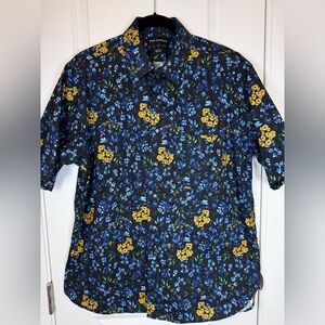 Paul Fredrick Floral Button Down Shirt Men L Resort Normcore Cotton Dark Blue